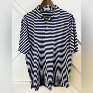 Peter Millar Performance Jersey Golf Polo Shirt Navy And Gray Stripes Size XL